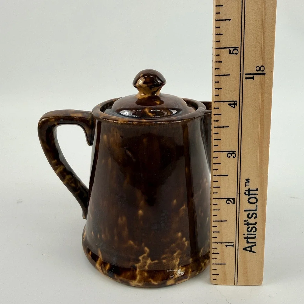Antique Bennington Rockingham Glaze Individual Coffee Pot with Lid Brown